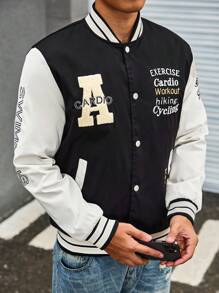 Manfinity Homme Jaqueta Masculina com Mangas Longas em Blocos de Cor e Slogan - Preto - Visão 5