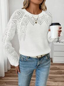 SHEIN LUNE Suéter casual de cuello redondo, unicolor, manga larga para mujeres