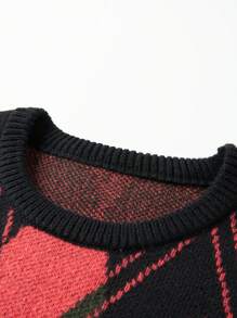 Claim Dot Men's Contrast Color Rhombus Knit Sweater - Multicolor - View 6