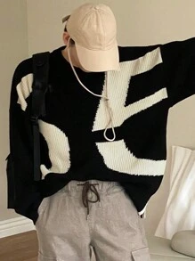 DAZY 男士圆领长袖休闲毛衣秋冬垃圾摇滚风格 - 黑色 - 查看 5
