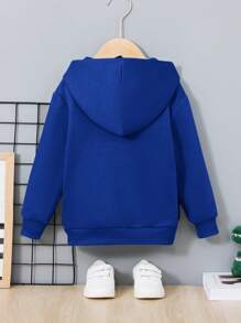 SHEIN 年轻男孩休闲舒适连帽拉链运动衫 - 藍色 - 查看 2