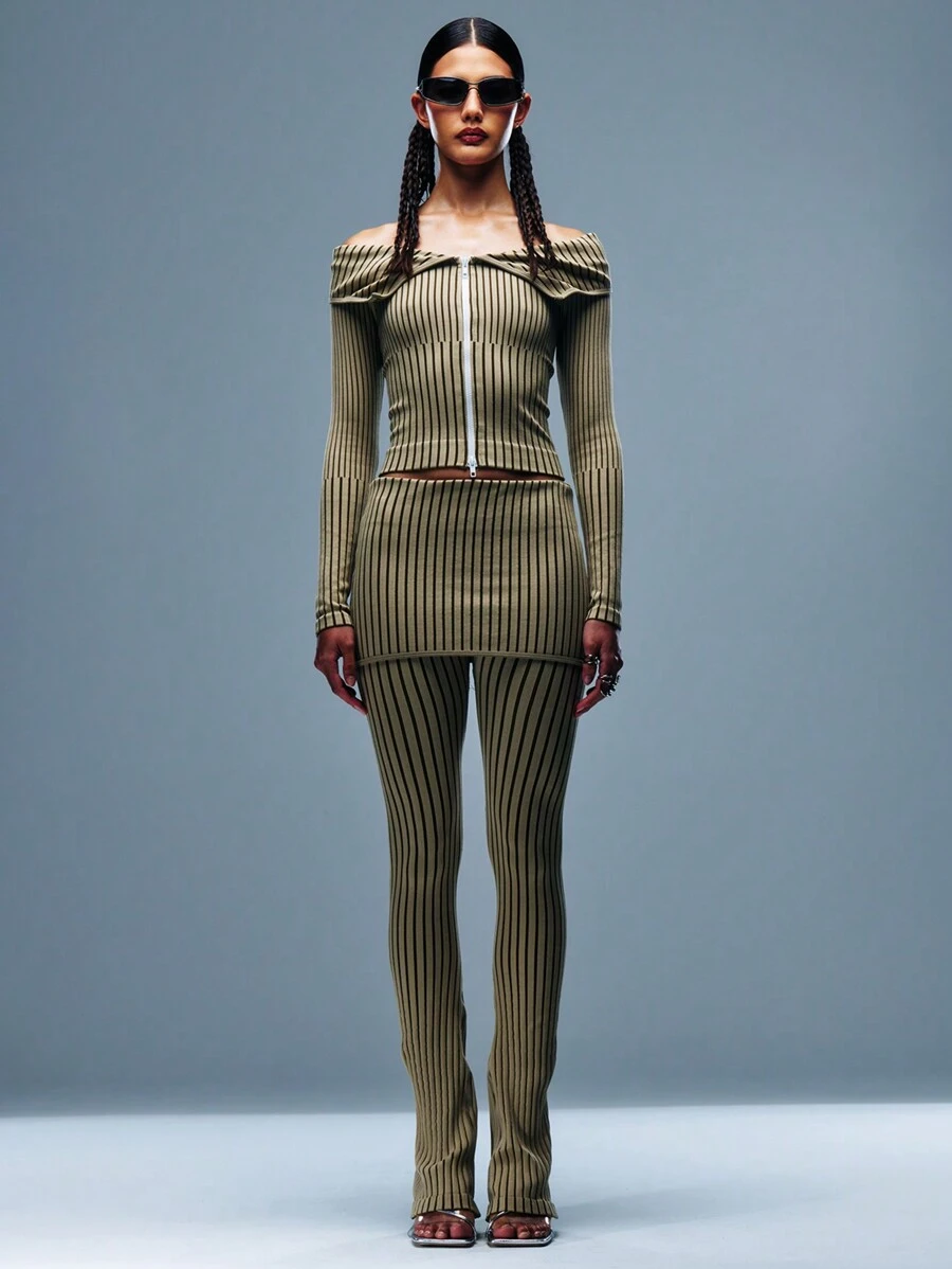 TypaGal Women's Contrast Striped Leggings With Mock 2-In-1 Design