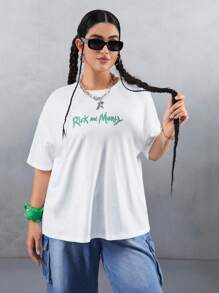 Rick and Morty X SHEIN 大码休闲外出节 Y2K 街头服饰白色涂鸦卡通图案宽松短袖 T 恤 - 白色 - 查看 5