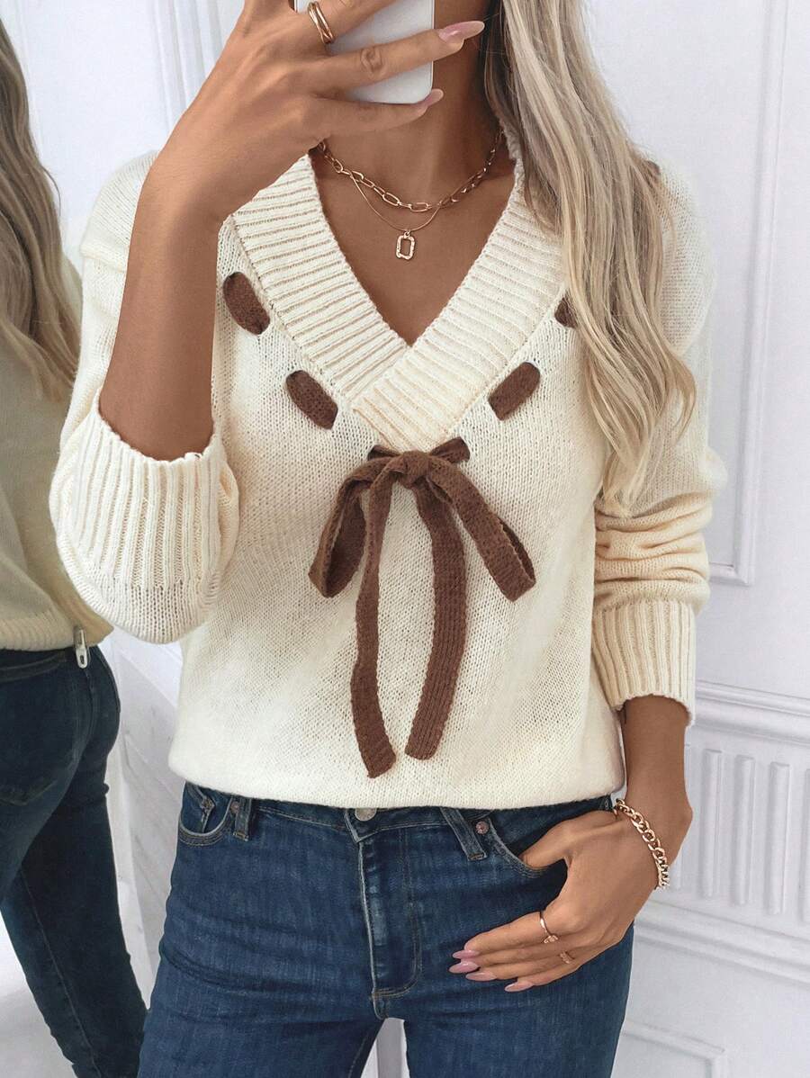 EMERY ROSE Jersey de punto de mujer con contraste de color, suéter de manga larga