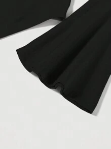 SHEIN MOD 女士纯色长袖不对称领口休闲 T 恤 - 黑色 - 查看 3