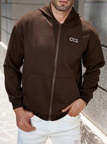 Manfinity Homme Men's Spring & Autumn Texture Letter Embroidered Zip Collar Hoodie
