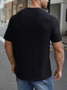 Manfinity Homme Áo thun nam cổ tròn tay ngắn màu trơn thời trang cỡ lớn, thường ngày, đi chơi - màu đen - Xem 5