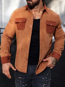Manfinity Homme Chaqueta casual de manga larga con bolsillos para hombre, para primavera y otoño