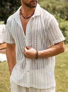 Manfinity RSRT Men's Plain And Simple Daily Short Sleeve Shirt, Summer - Beige - View 4