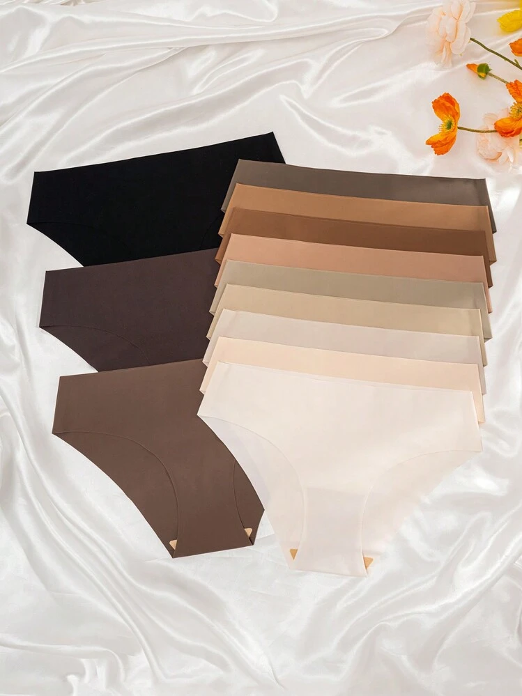 SHEIN 12 Cái/Bộ Quần Đùi Màu Trơn Đơn Giản Giản Dị Thoải Mái Hàng Ngày Cho Nữ - Nhiều màu - Xem 4