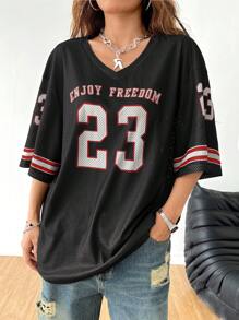 Coolane V 领字母印花休闲短袖足球球衣 T 恤 - 彩色 - 查看 6