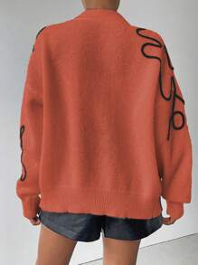 Chiquease Cardigan Kasual Wanita Motif Bunga, Lengan Panjang, Model Bahu Longgar, Kancing Tunggal, Pakaian Musim Gugur & Musim Dingin untuk Wanita - Jeruk - View 2