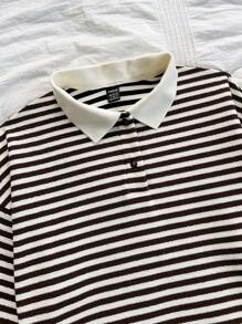 Soleia 度假女士休闲棕色条纹 POLO 领学院风连帽衫 - 彩色 - 查看 5