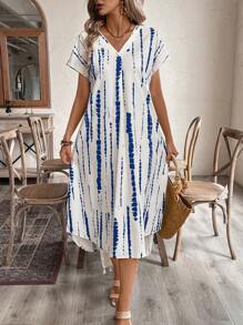 EMERY ROSE 女式 V 领蝙蝠袖高低下摆夏季连衣裙