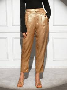 SHEIN Clasi 高腰斜袋褲 - 金色 - 查看 6