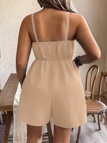 Breezaya Plus Size Women's Summer Solid Color Front Knot Casual Romper