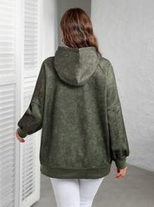 EMERY ROSE Plus Size Women's Casual Hooded Long Sleeve Fuzzy Sweatshirt For Fall & Winter With Pockets - Army Green - View 5