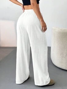 SHEIN EZwear Quần âu tối giản có túi màu trơn dành cho nữ - trắng - Xem 2