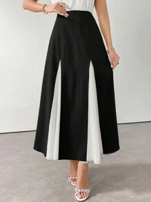 Modelyn Women's Elegant Colorblock Patchwork Long Skirt, Spring & Summer Perfect For Business/Work/Cocktail Party/Wedding/Daily/Graduation Women Skirts - Black and White - View 3