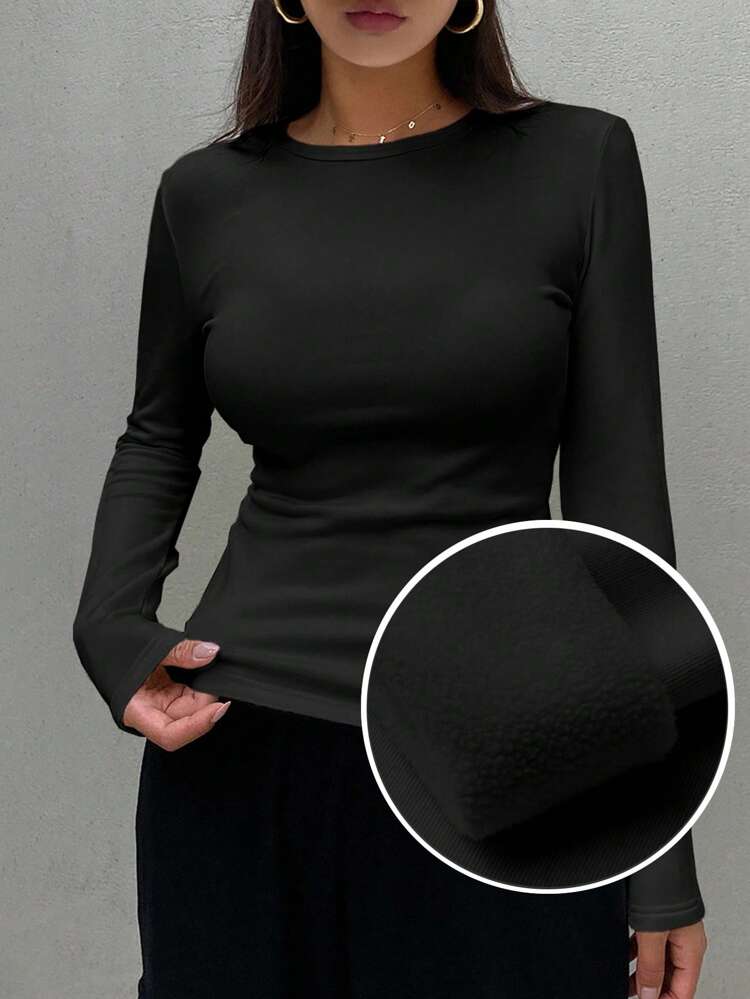 Women's Long Sleeve Thermal Lined T-Shirt, Fall Clothes Preppy Tops,Thermal Lined,Winter