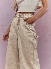 MISSGUIDED 水洗折边直筒牛仔裤 - 卡其色 - 查看 3