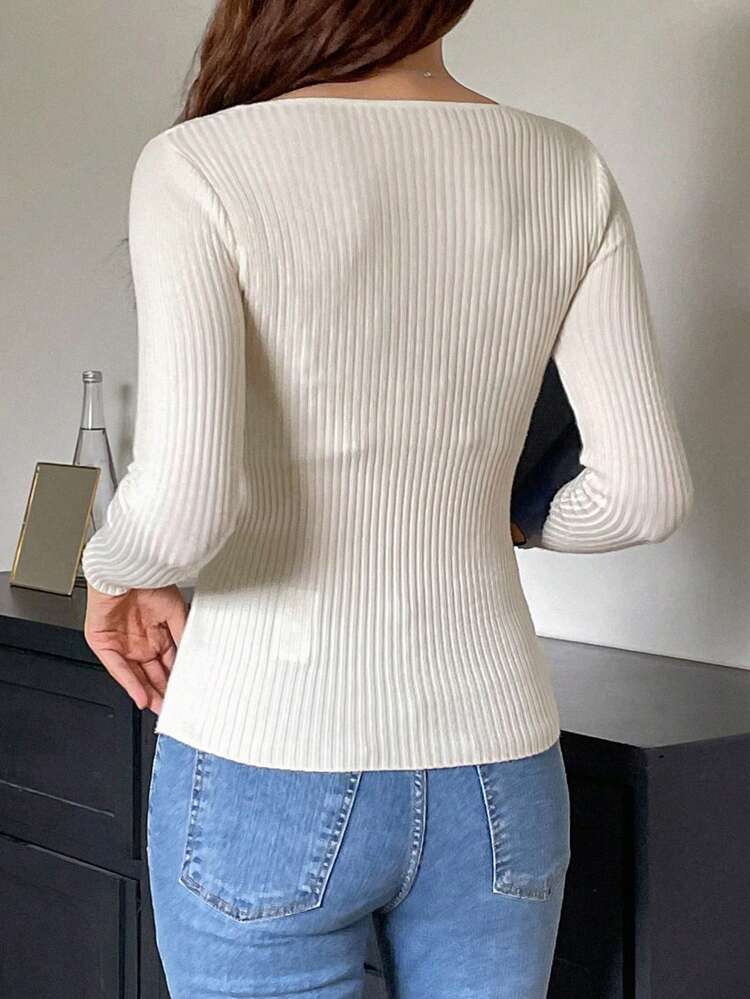 New Autumn Square Collar Long Sleeve Knit Sweater