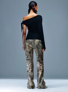 Leopard Print Zipper Front Wide Leg Pants