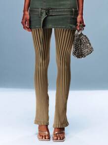 TypaGal Women's Contrast Striped Leggings With Mock 2-In-1 Design