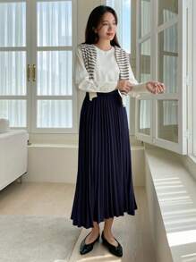 DAZY Fustă plisată elegantă în culoare solidă, primăvară și toamnă