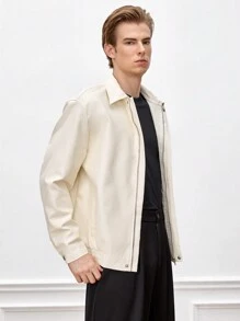 Manfinity VCAY Men's Loose Fit Drop Shoulder Long Sleeve Casual Jacket, Suitable For Spring And Autumn, For Fall Winter - White - View 2