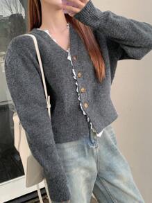 DAZY Women's Spring & Autumn Casual Lace Patchwork Cardigan