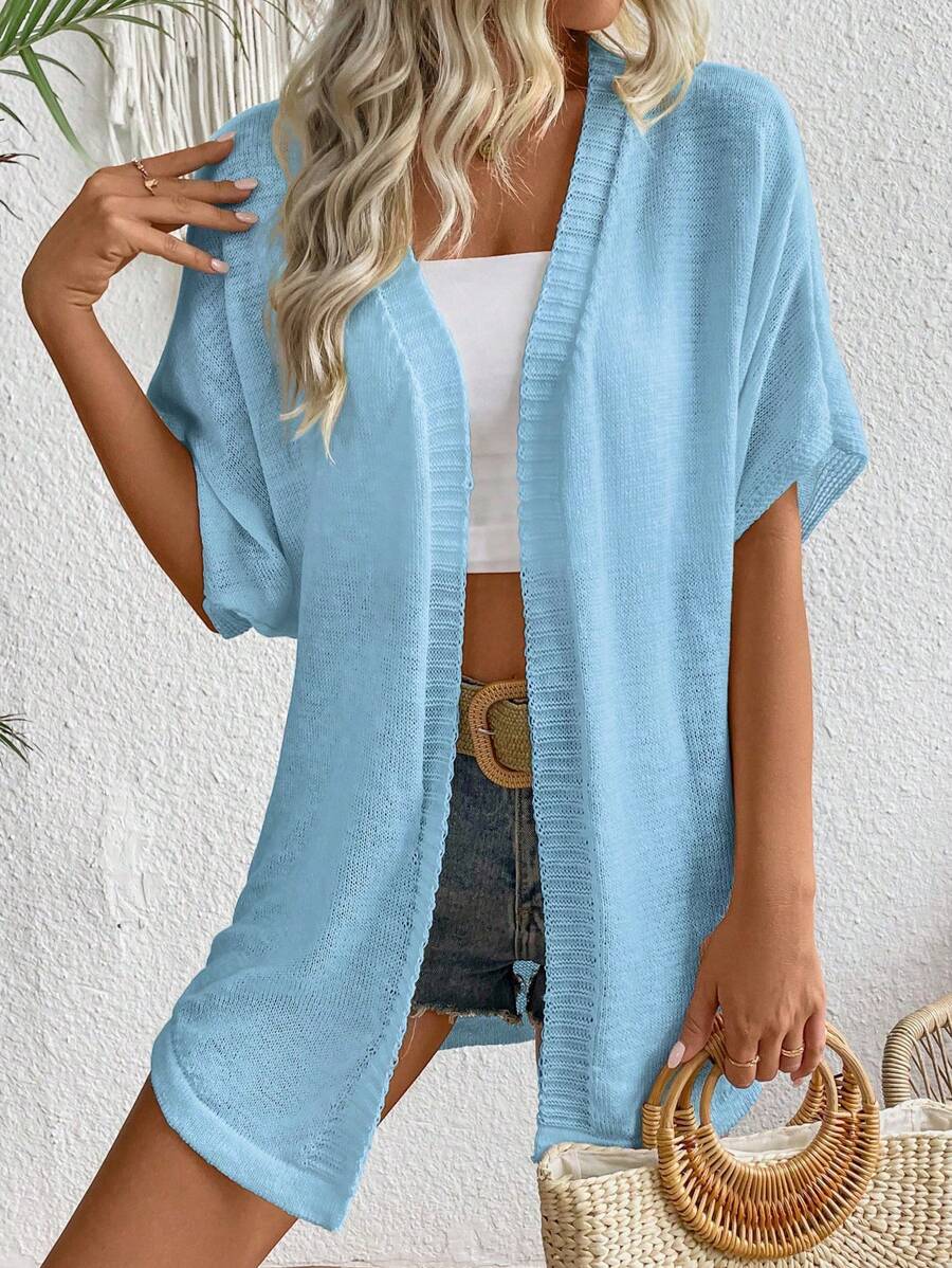 SHEIN LUNE Women's Solid Color Simple Casual Knit Cardigan - Baby Blue - View 1
