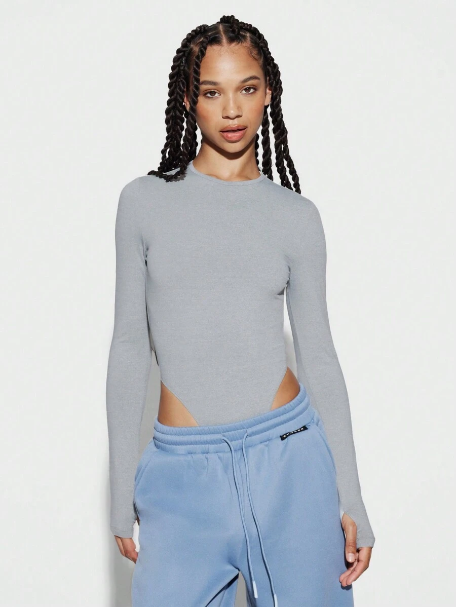 SUMWON WOMEN Long Sleeve Cut Out Bodysuit Modern Design Form Fitting Dance Studio Party Clubwear Fall Winter Essential Layer
