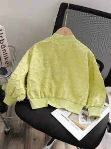 Chaqueta informal unicolor con cremallera delantera, bordado y flecos florales para niña joven - Verde - Ver 2