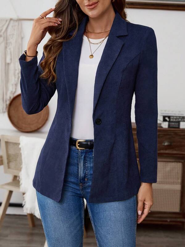 EMERY ROSE Blazer elegante formal de mangas longas com gola de lapela, em cor sólida, para mulheres, Primavera e Outono