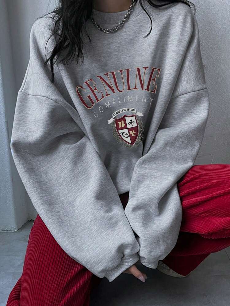 Women's Oversized Letter Print Thermal Lined Sweatshirt Autumn,Long Sleeve Tops,Fall Women Clothes