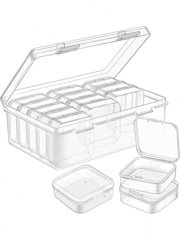 1 Set 15 Stück Kleine transparente Kunststoff-Aufbewahrungsboxen: Ideal zur Organisation von Kleinteilen, Schmuck, Zubehör, Büromaterial, DIY Kunst und Handwerk, Valentinstag, Hochzeit, Geburtstag, Schulanfang