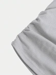 SHEIN Girlism T-shirt casual ajusté à col rond, manches courtes grises, côtés froncés, pour pré-adolescentes