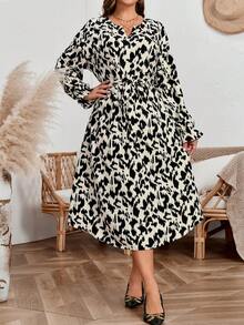 EMERY ROSE Vestido Plus Size Feminino Casual Estampa Leopardo Outono - Multicolorido - Ver 5