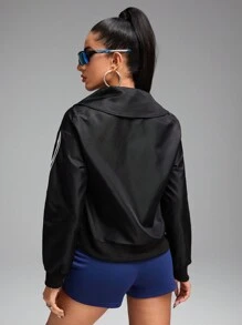 Innovista Damen Kontrast-Farbung einfacher bedruckter Langarm Sport Jacke, schwarze Jacken für Damen, Trainingsanzug