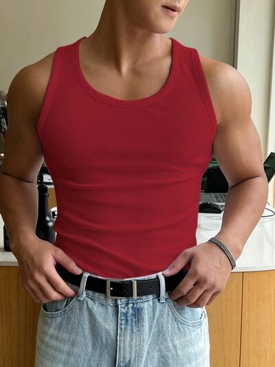 Men's Sleeveless Solid Color T-Shirt, Summer