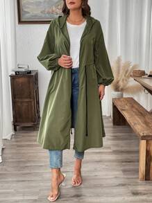 SHEIN LUNE Plus Size Women's Solid Color Minimalist Casual Long Trench Coat - Army Green - View 6