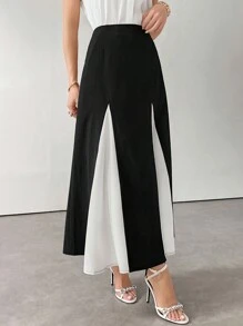 Modelyn Women's Elegant Colorblock Patchwork Long Skirt, Spring & Summer Perfect For Business/Work/Cocktail Party/Wedding/Daily/Graduation Women Skirts - Black and White - View 6