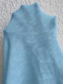 SHEIN LUNE Women's Solid Color Simple Casual Knit Cardigan - Baby Blue - View 8