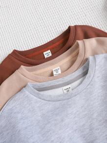 SHEIN 3件套少女返校休闲宽松纯色抓绒卫衣，时尚秋冬款 - 彩色 - 查看 4