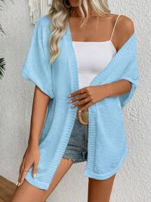 SHEIN LUNE Women's Solid Color Simple Casual Knit Cardigan - Baby Blue - View 3