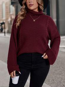 SHEIN LUNE Plus Size Casual Loose Fit High Neck Knit Sweater Pullover With Intricate Raised Knit Texture For A Relaxed Look. Parties, Music Festivals, Home Wear, Back-To-School Events, Gifting, And Shopping.Winter Clothes,Country Tops,Fall Sweaters