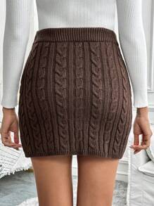SHEIN Clasi Women's Single-Breasted Fitted Knit Skirt - Coffee Brown - View 2
