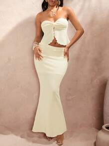 Opulessa 2 bộ đồ bơi liền thân dệt kim họa tiết mùa thu cho nữ và váy cho nữ, bộ đồ mùa thu, quần áo mùa thu cho nữ - Màu be - Xem 4