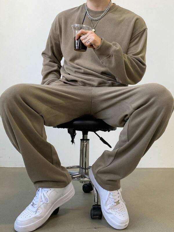 DAZY 2pcs Men Solid Color Tracksuit Set, Autumn